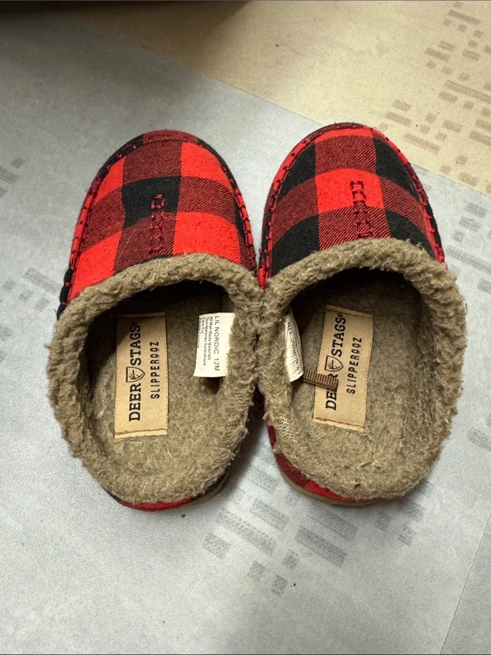 Deer Stags Kids Red and Black Buffalo Plaid Cozy Slip-On Slippers